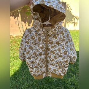 Rylee + Cru Floral Puffer gardenia  Jacket in Brown and White